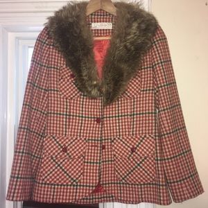 Vintage tweed coat with fur collar